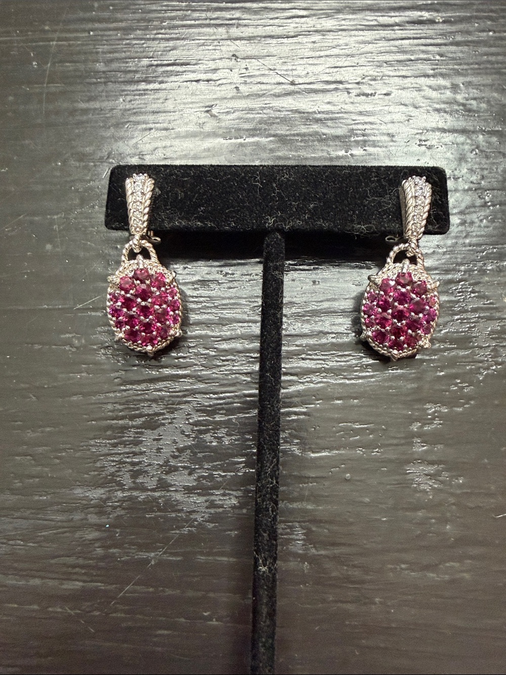 Judith Ripka Pink Pavé Drop Earrings in Silver Tone